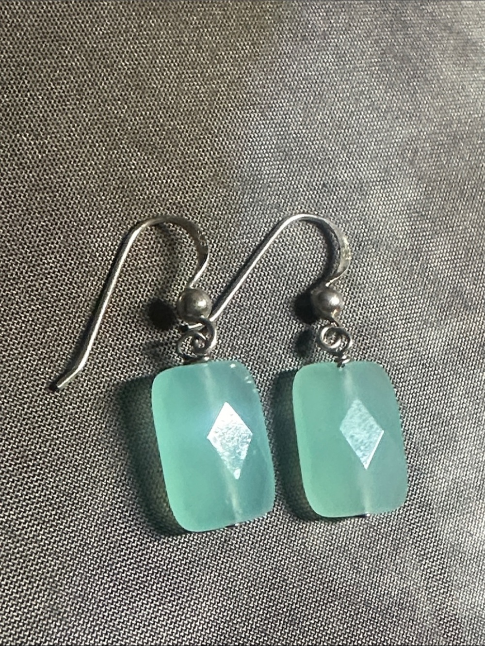 925 stamped Aqua Glass Drop Earrings